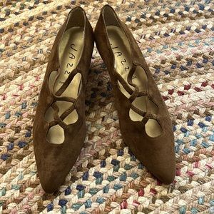 JAZZ BROWN SUEDE HEELS  Ghillies style - Vintage NEW SIZE 10M